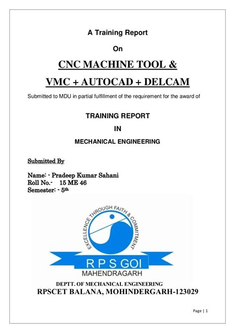 cnc training project report